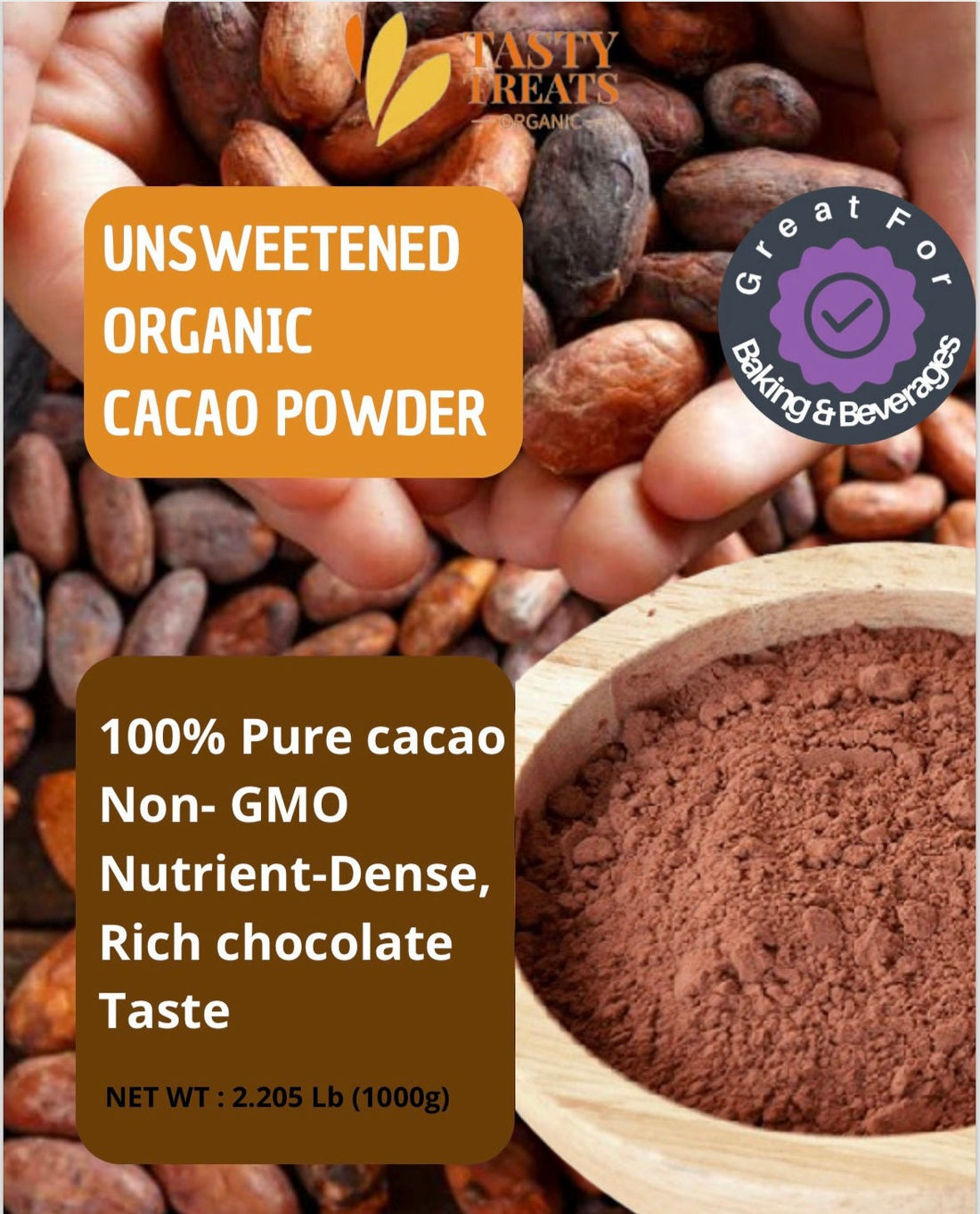 Organic Cacao Powder - Non-GMO, Unsweetened 100% natural chocolate